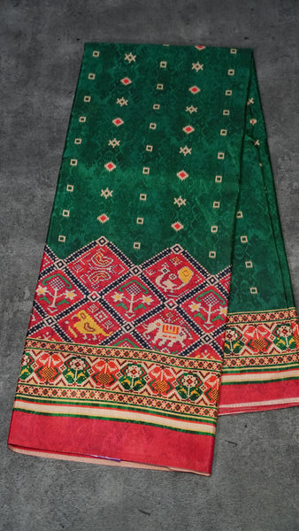 Semi Tussar Saree Printed Green to Pink
