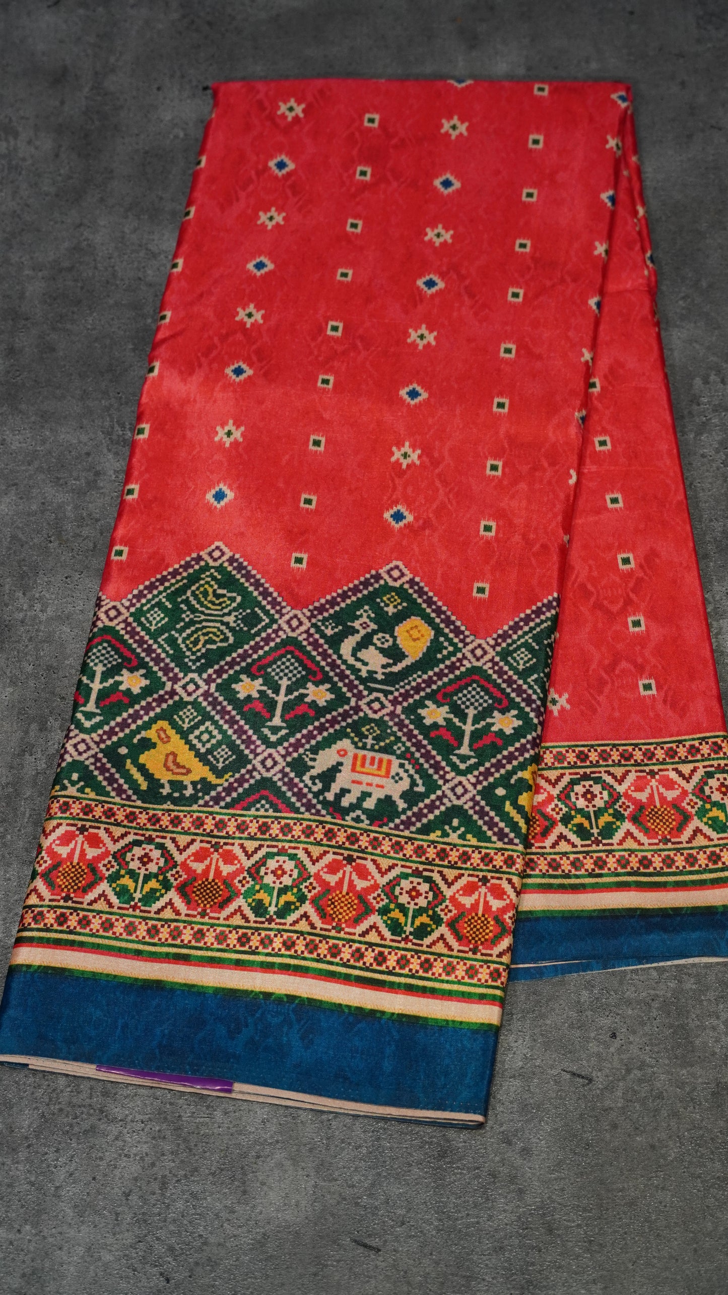 Semi Tussar Saree Printed Peachish Pink to Green