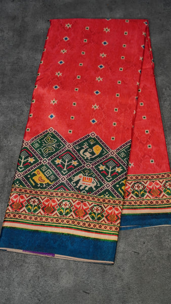 Semi Tussar Saree Printed Peachish Pink to Green