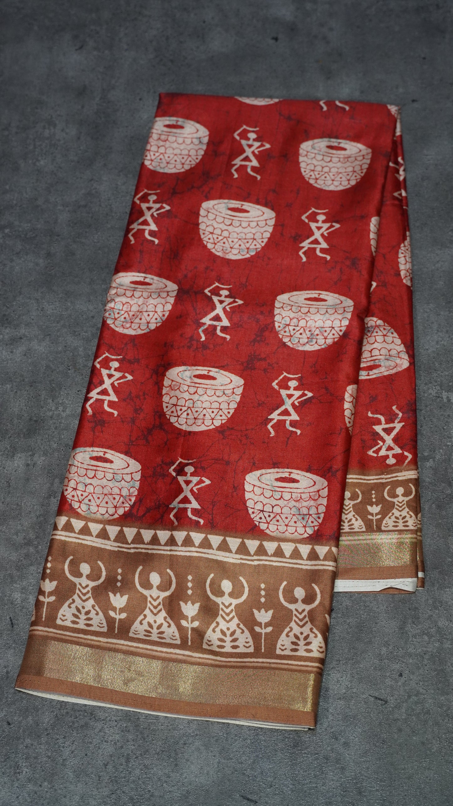 Dola Silk Warli Print Red