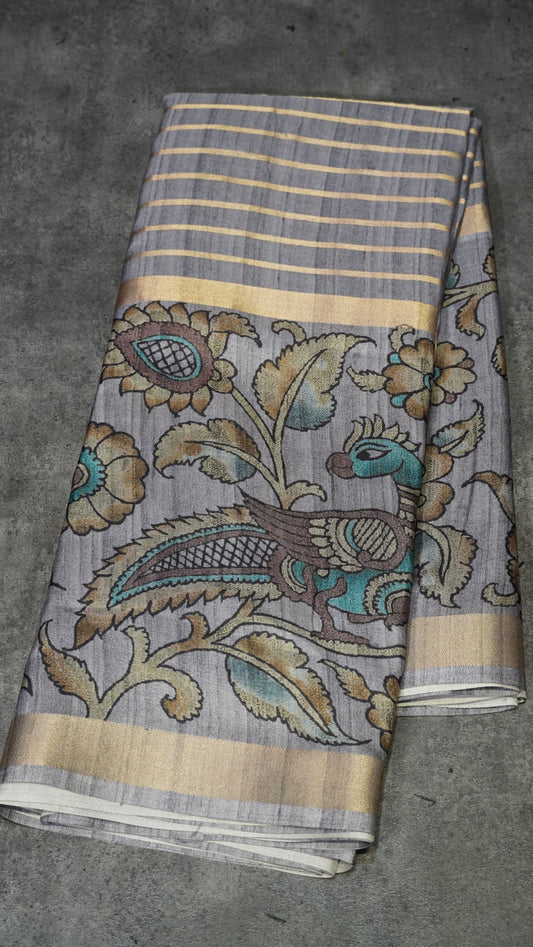 Semi Printed Kalamkari Silk Saree Lavendar