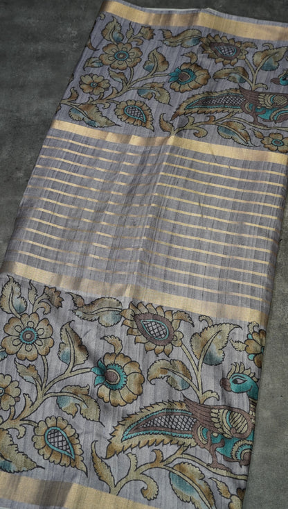 Semi Printed Kalamkari Silk Saree Lavendar