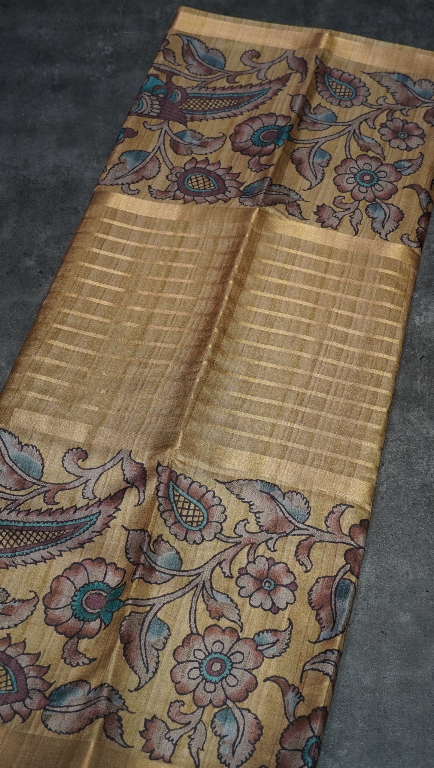 Semi Printed Kalamkari Silk Saree Mustard