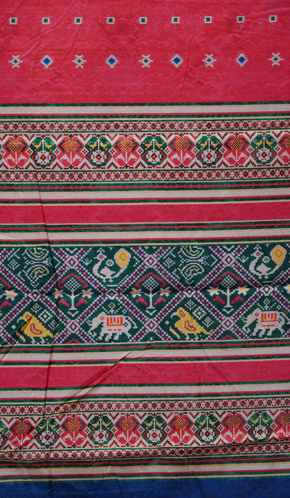 Semi Tussar Saree Printed Peachish Pink to Green