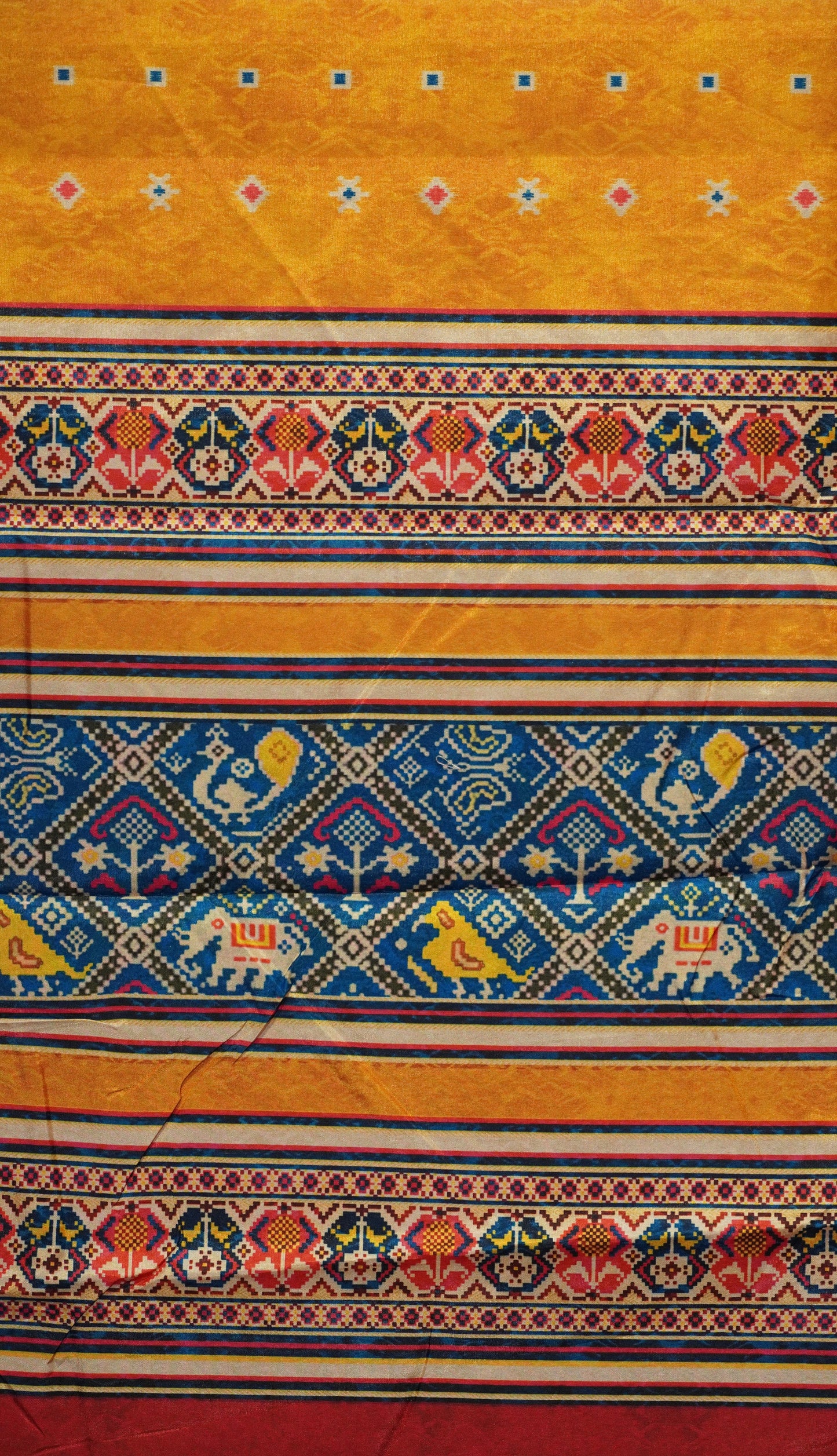 Semi Tussar Saree Printed Mustard to Blue