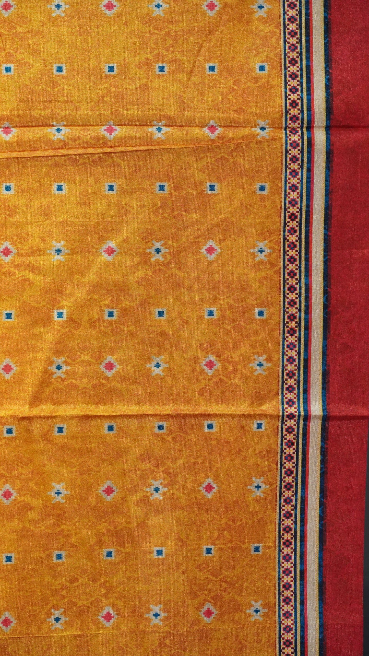Semi Tussar Saree Printed Mustard to Blue