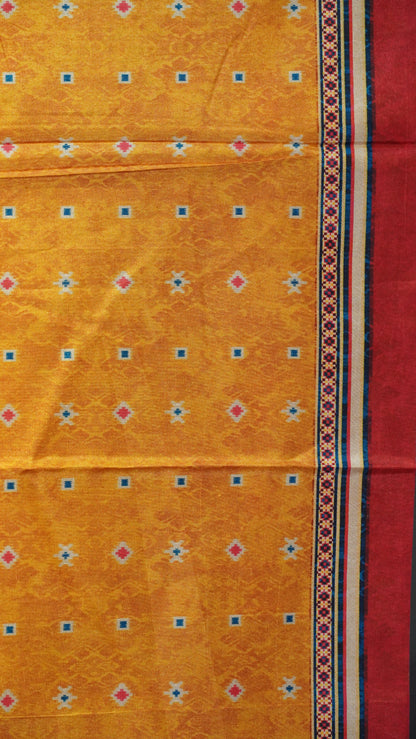Semi Tussar Saree Printed Mustard to Blue