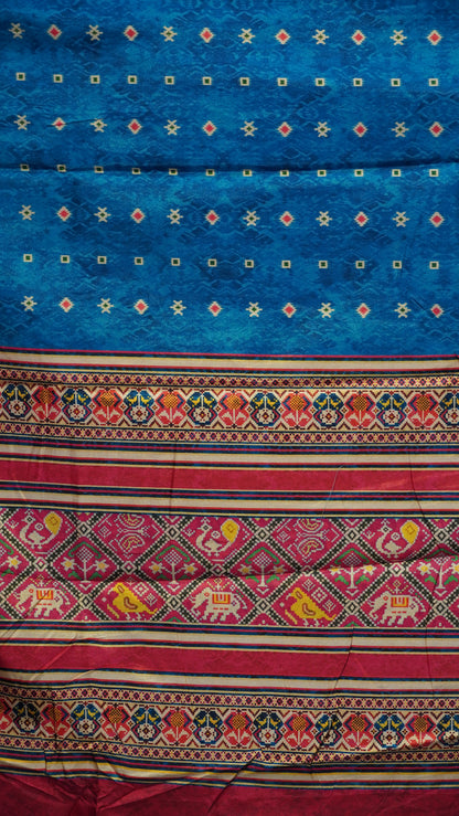 Semi Tussar Saree Printed Blue to Pink