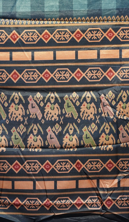 Semi Tussar Saree Checkered Pattern Blue