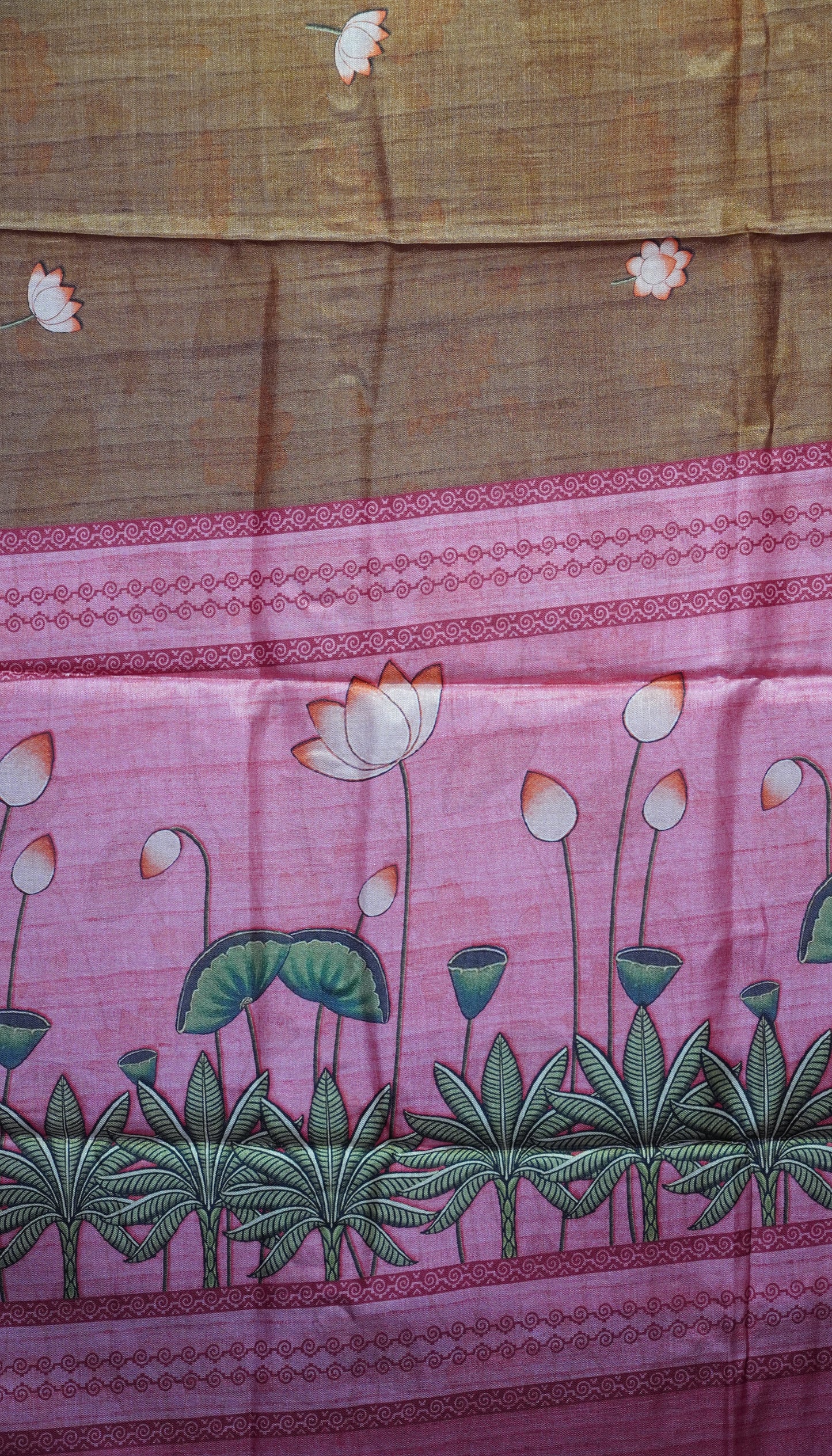 Semi Printed PichwaiSilk Saree Brown to Pink