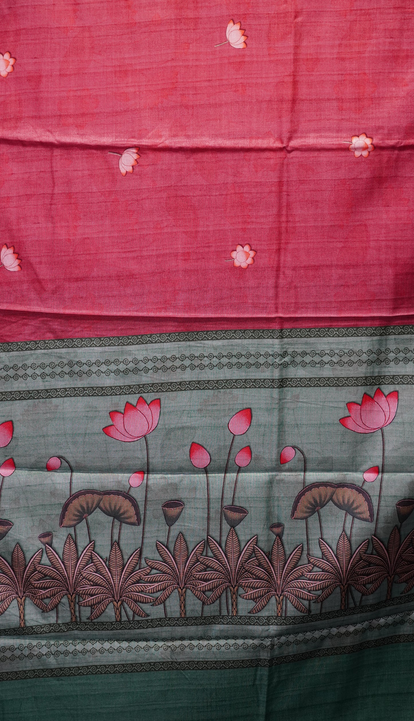 Semi Printed Pichwai Silk Saree Onion Pink to Green