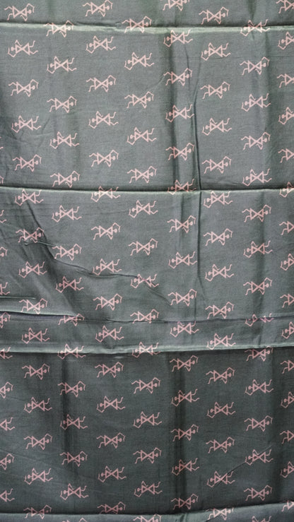 Dola Silk Warli Print Mustard