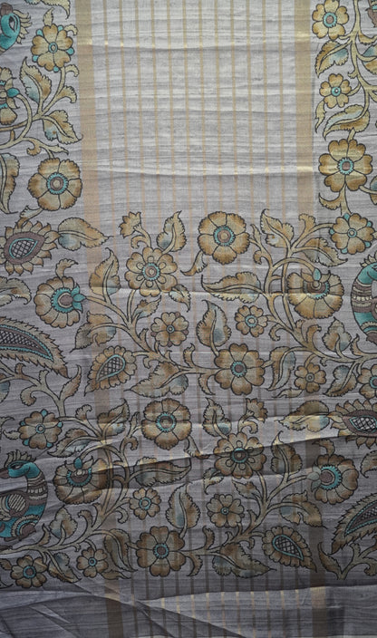 Semi Printed Kalamkari Silk Saree Lavendar