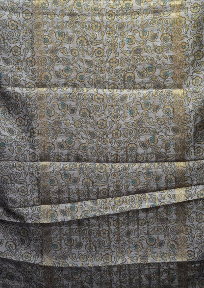 Semi Printed Kalamkari Silk Saree Lavendar