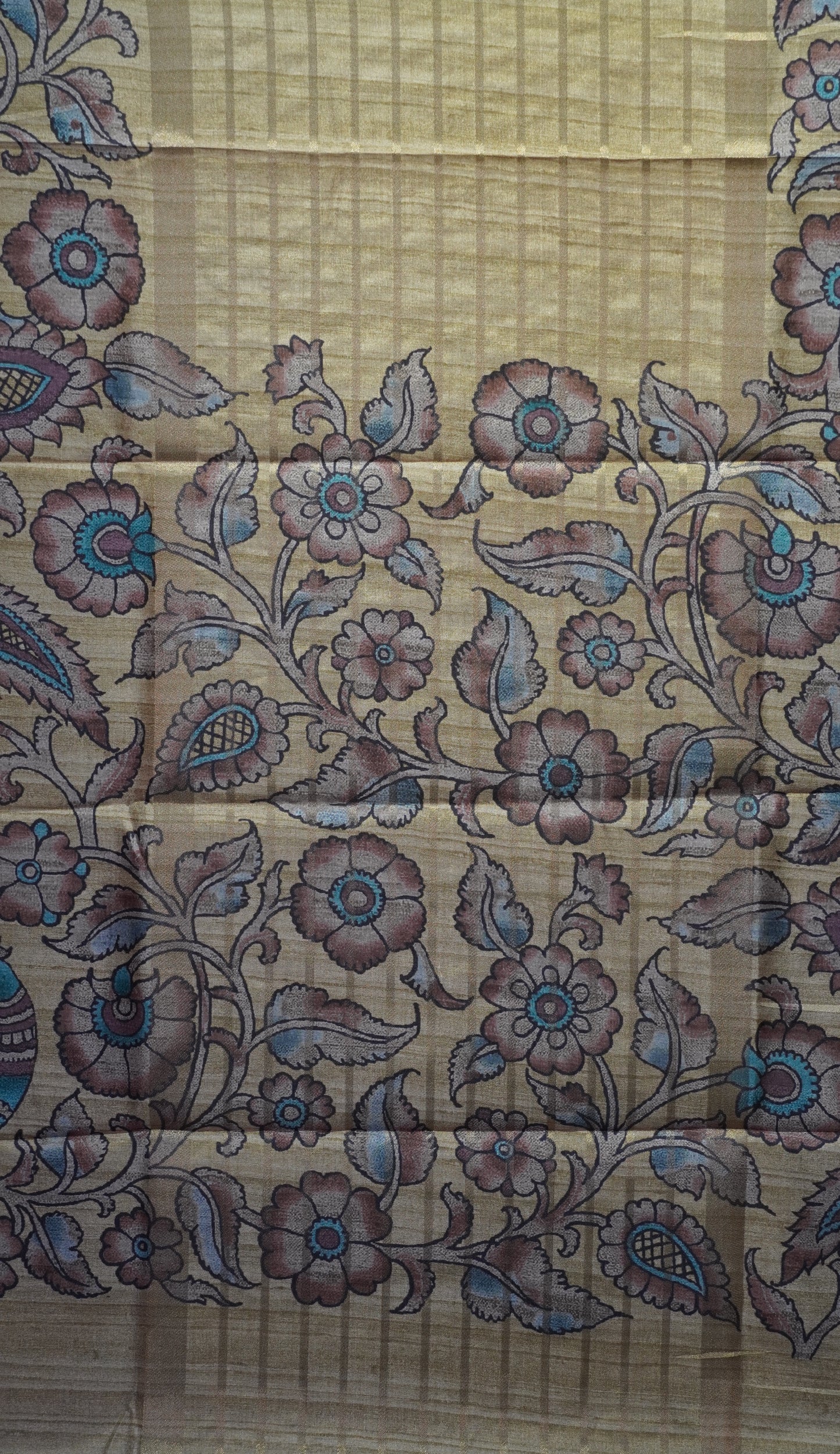 Semi Printed Kalamkari Silk Saree Mustard