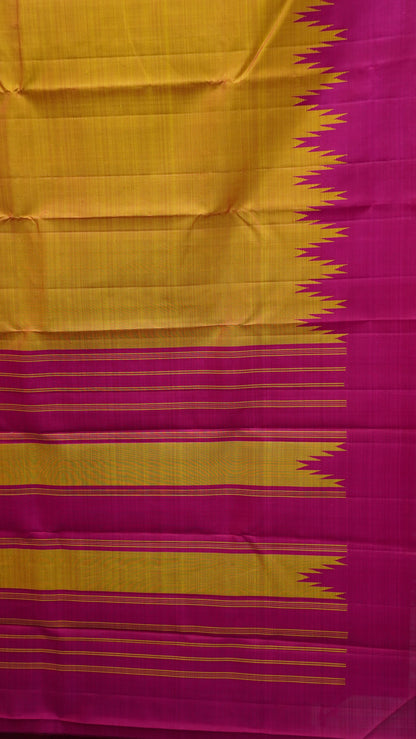 Pure Kanjivaram Silk Saree -Temple Tower -Golden Yellow