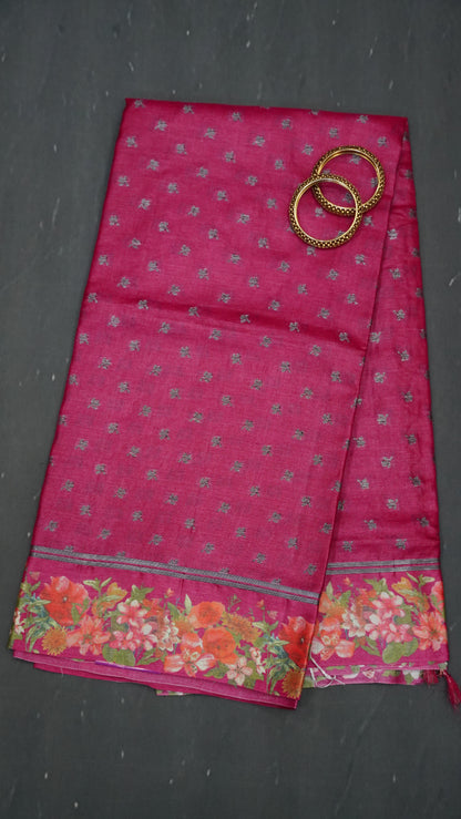Pure Tussar Saree - Small Butta-Pink