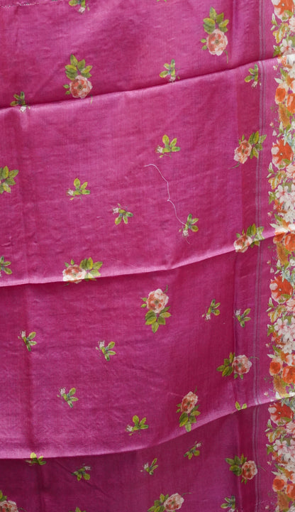 Pure Tussar Saree - Small Butta-Pink