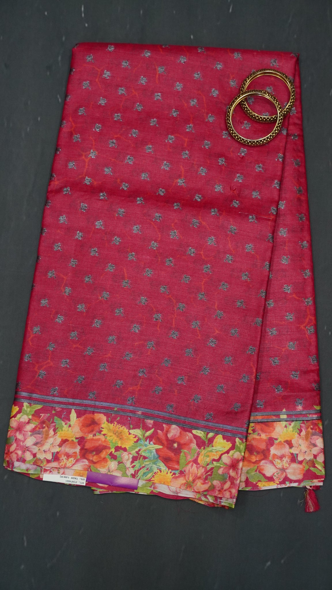 Pure Tussar Saree - Small Butta-Red