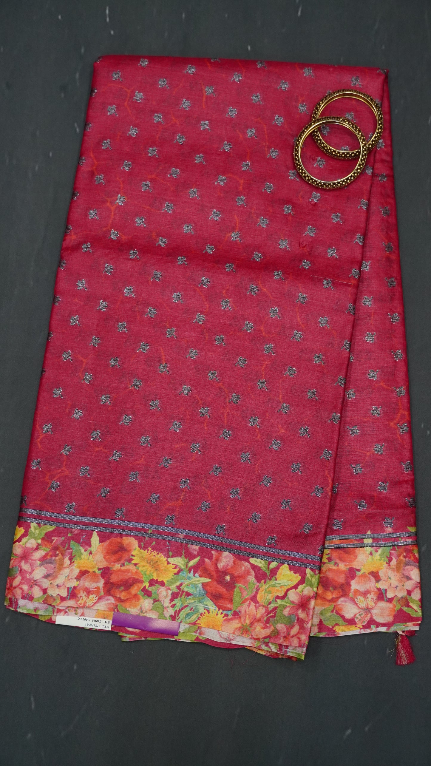 Pure Tussar Saree - Small Butta-Red