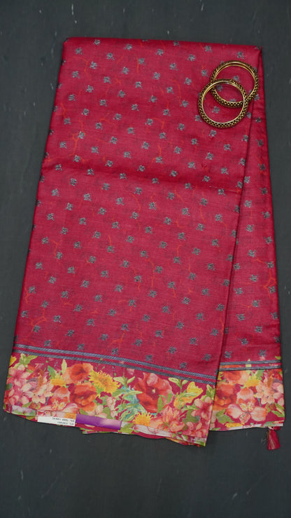 Pure Tussar Saree - Small Butta-Red