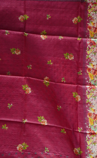 Pure Tussar Saree - Small Butta-Red