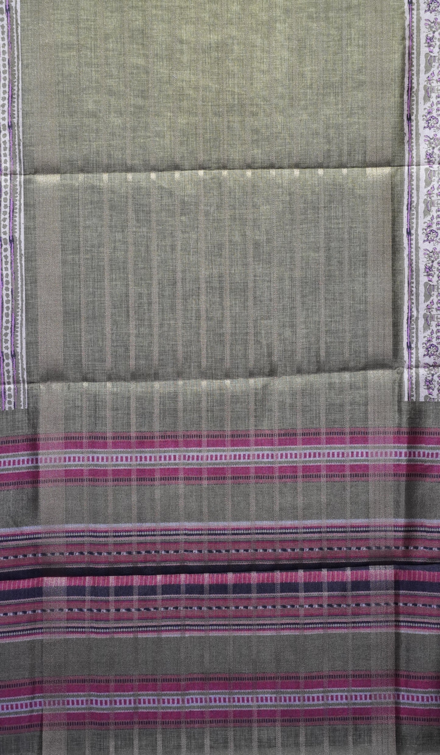 Semi Printed Pichwai Silk Saree Olive Green