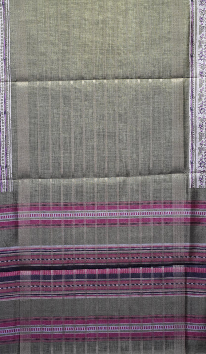 Semi Printed Pichwai Silk Saree Olive Green