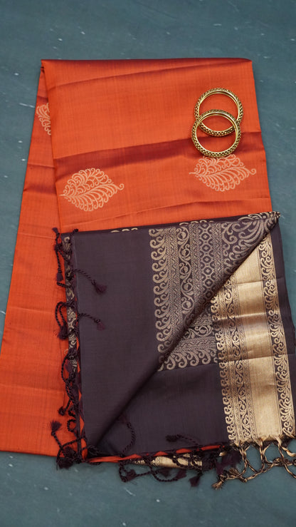Pure Kanjivaram Silk Saree -Vineyard Butta Honey-Brown