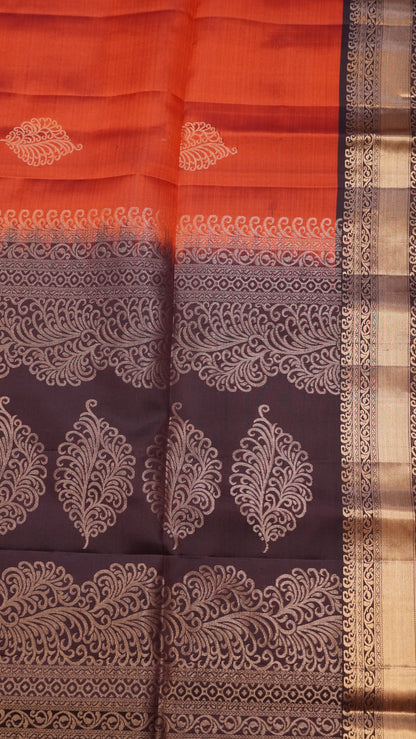 Pure Kanjivaram Silk Saree -Vineyard Butta Honey-Brown