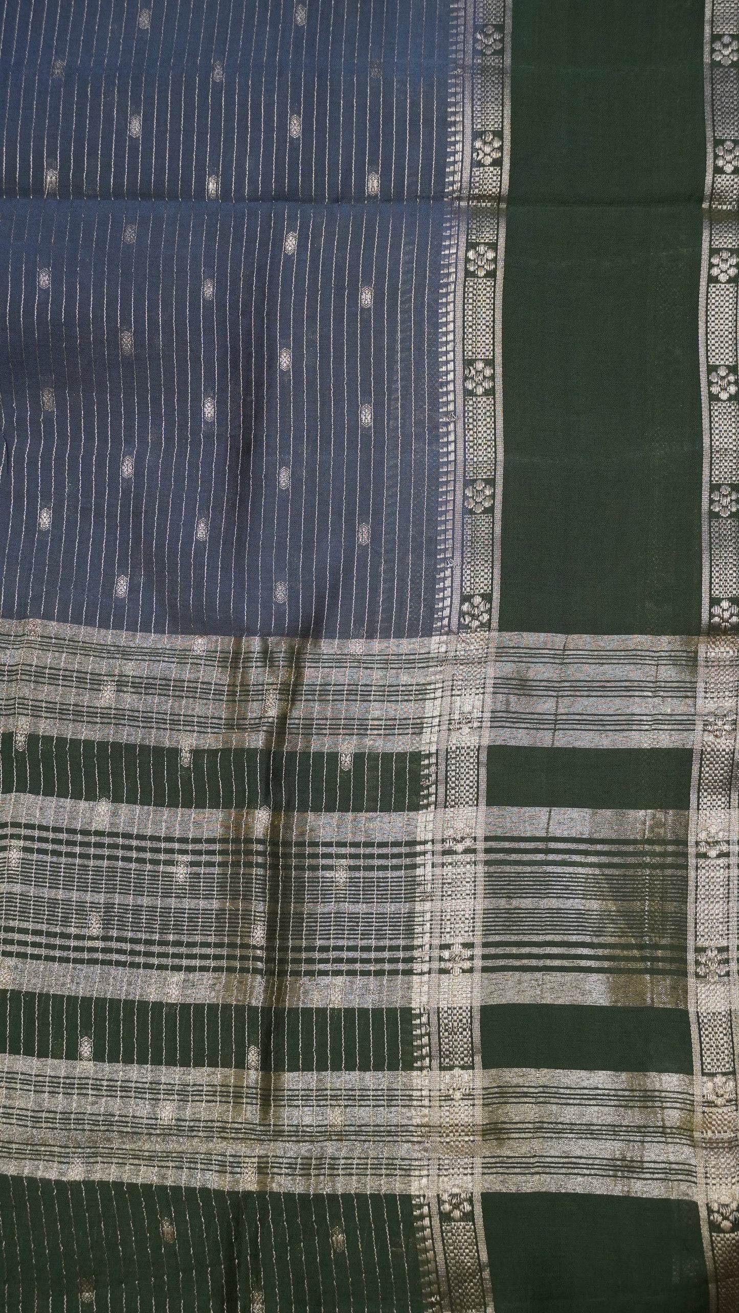 Viscose Saree-Floral Rettapet -Metallic Blue