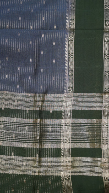 Viscose Saree-Floral Rettapet -Metallic Blue