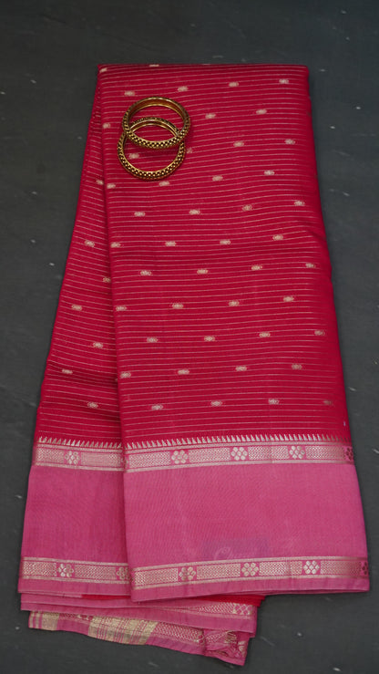 Viscose Saree-Floral Rettapet -Rani Pink