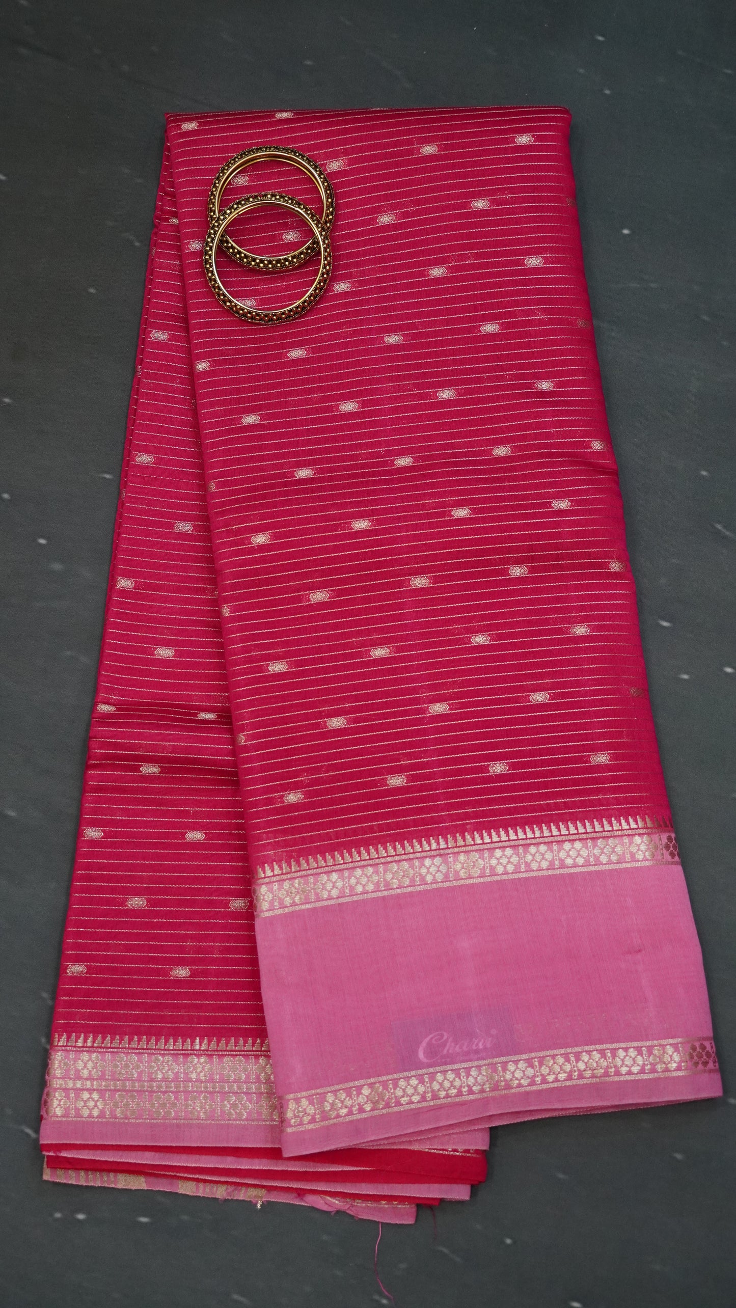 Viscose Saree-Floral Rettapet -Rani Pink