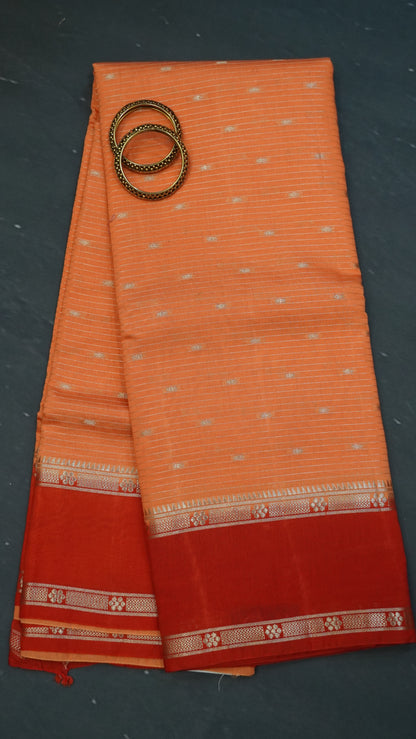 Viscose Saree-Floral Rettapet - Light Orange
