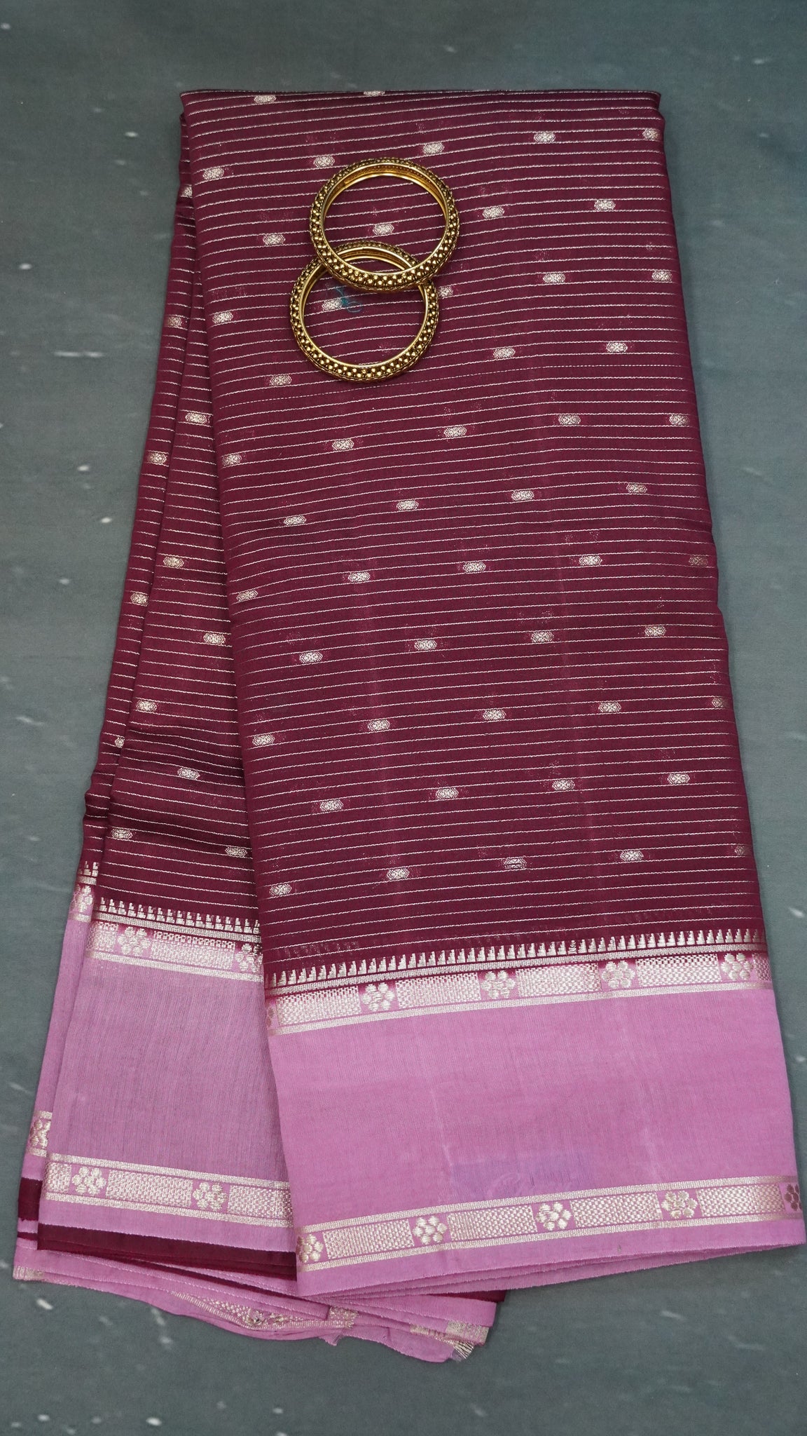 Viscose Saree-Floral Rettapet - Wine