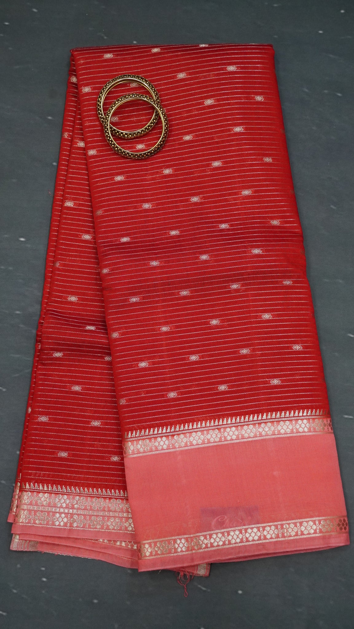 Viscose Saree-Floral Rettapet - Red