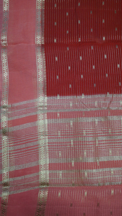 Viscose Saree-Floral Rettapet - Red