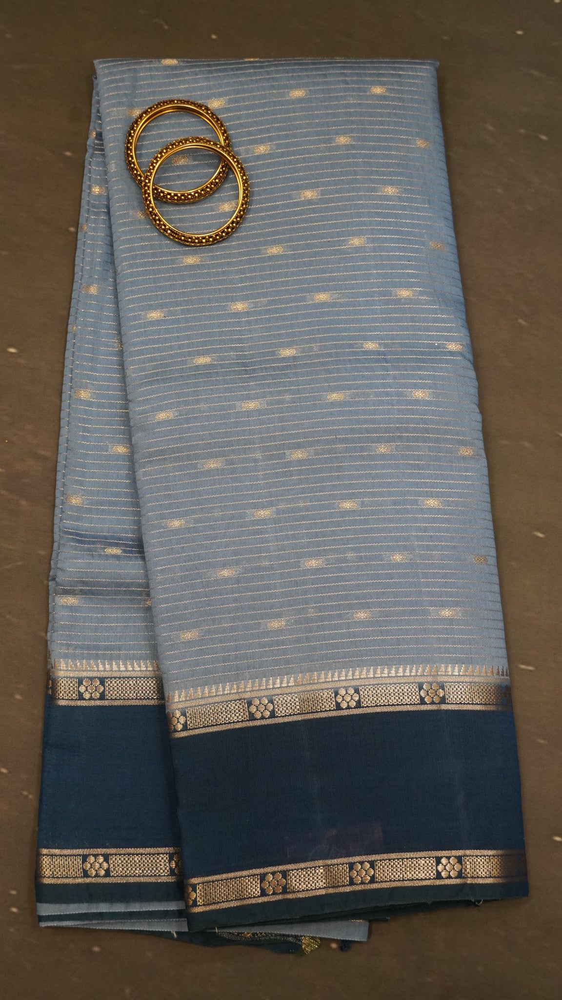 Viscose Saree-Floral Rettapet - Light Peacock Blue