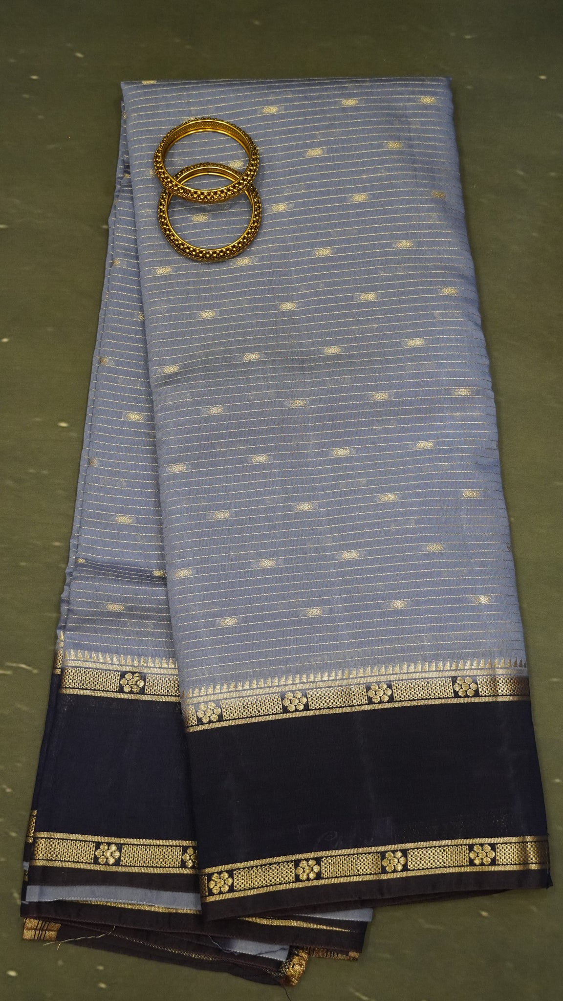 Viscose Saree-Floral Rettapet - Light Navy Blue