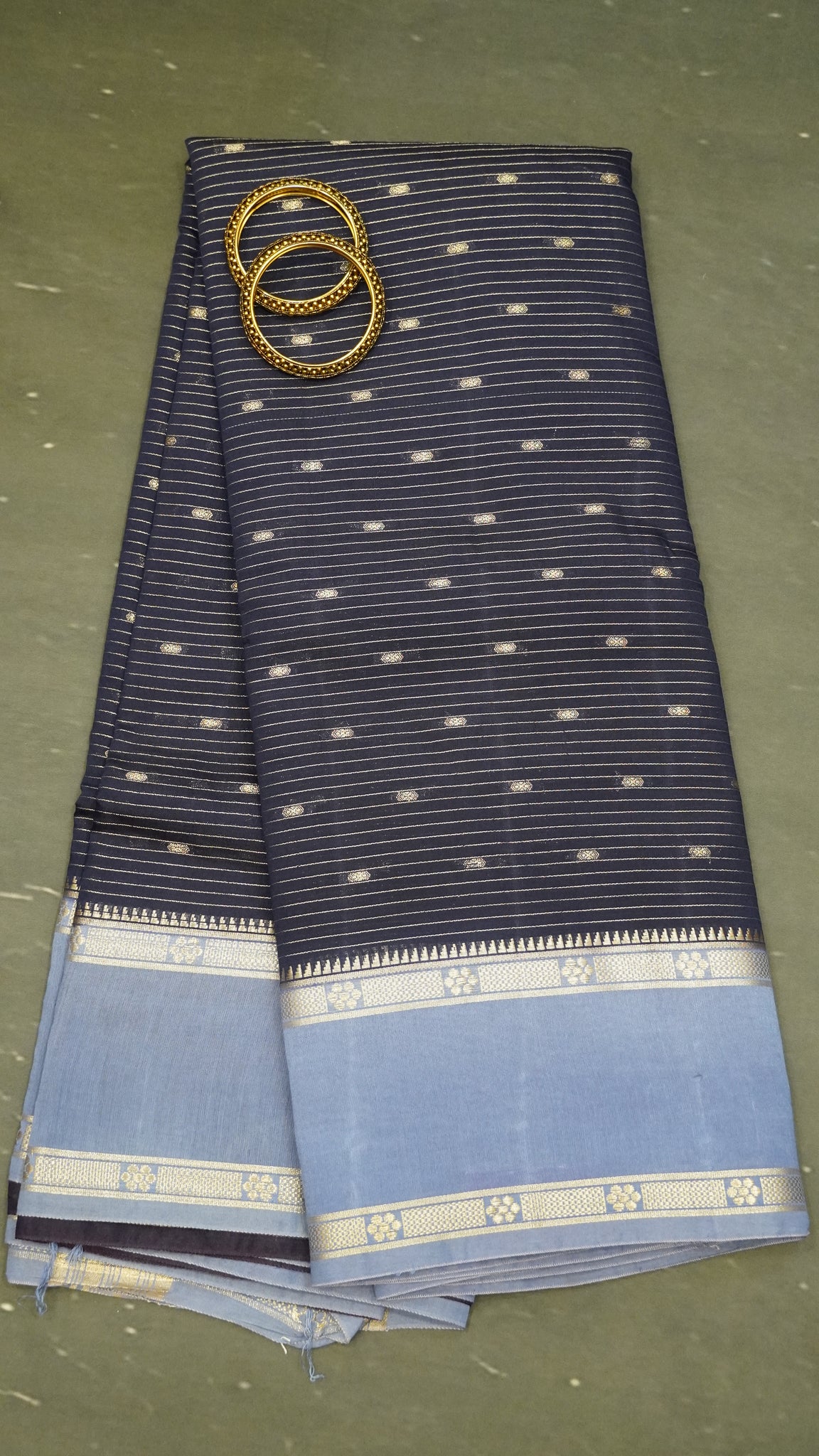 Viscose Saree-Floral Rettapet -Navy Blue