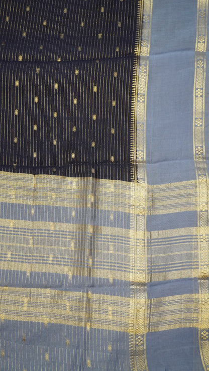 Viscose Saree-Floral Rettapet -Navy Blue