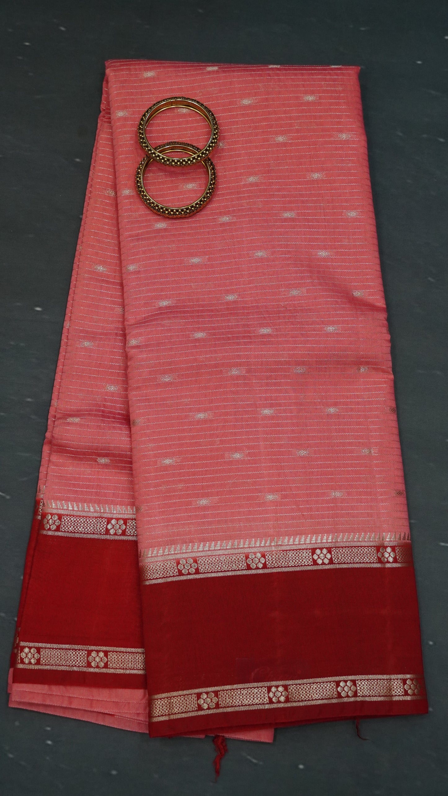 Viscose Saree-Floral Rettapet -Peach Pink