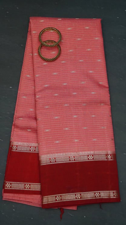 Viscose Saree-Floral Rettapet -Peach Pink