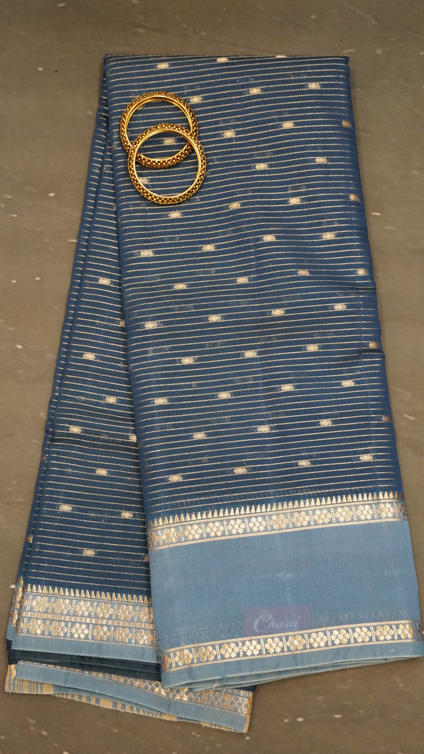 Viscose Saree-Floral Rettapet -Peacock Blue