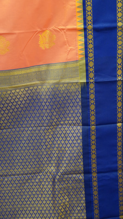 Semi Kanjivaram Silk Saree -Tower Border-Pinkish Orange