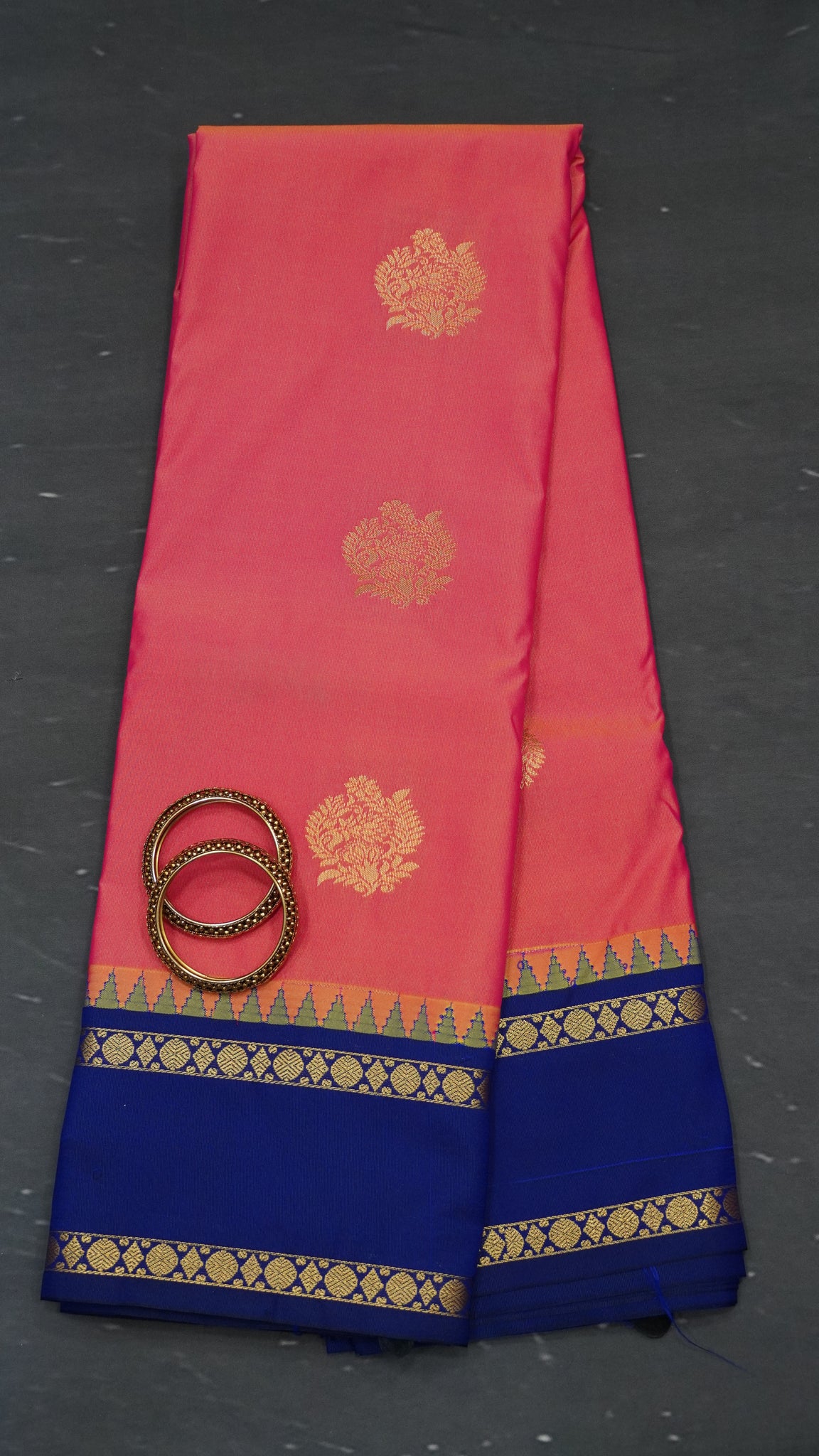 Semi Kanchipuram Silk Saree -Tower Border-Peachish Pink