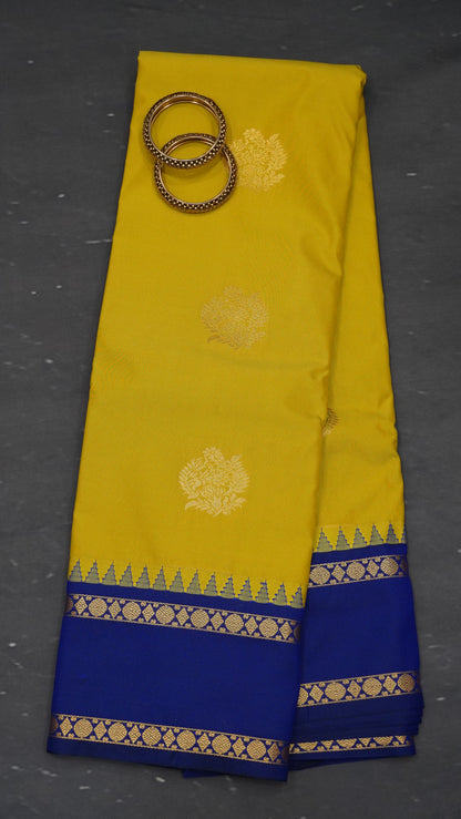 Semi Kanjivaram Silk Saree -Tower Border- Lime Yellow