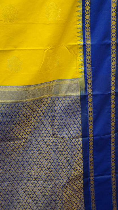 Semi Kanjivaram Silk Saree -Tower Border- Lime Yellow