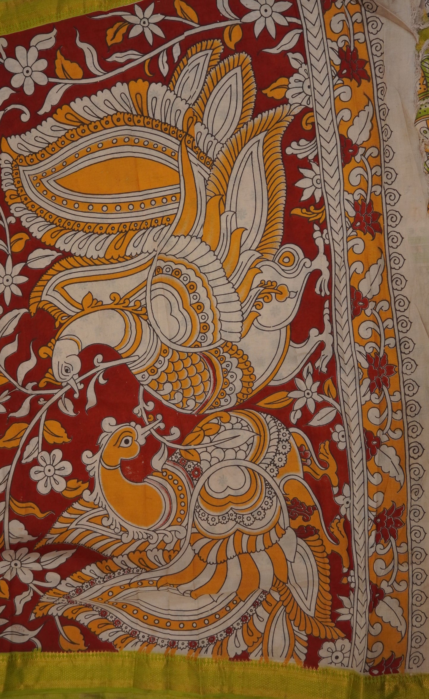 Kalamkari Silk Saree-Beige with Chinoor Print